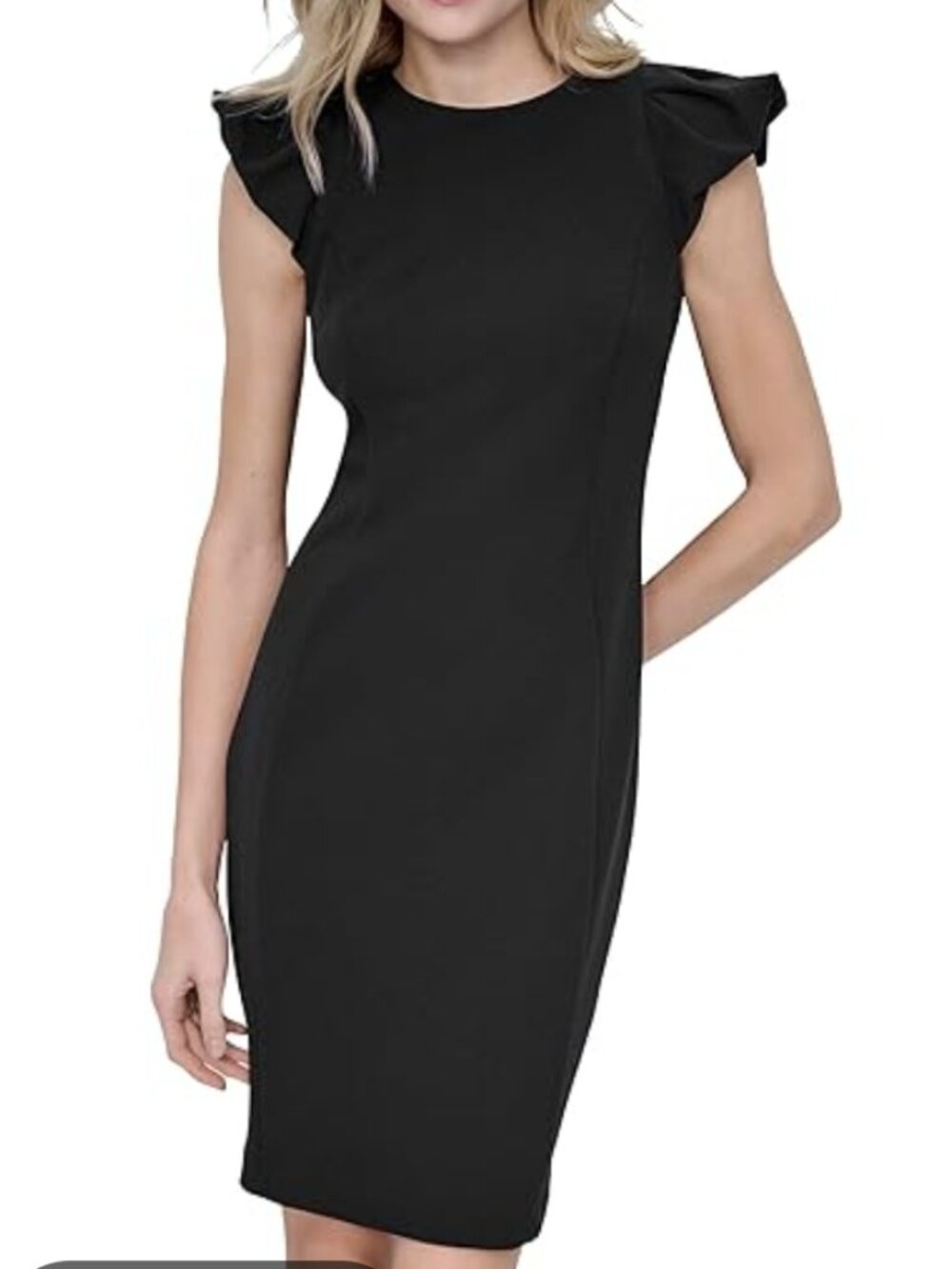 DKNY Women's Black Bubble Sleeve Sheath Crepe Dress Size 10